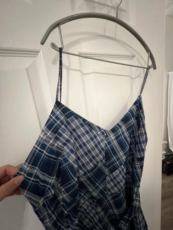 Ralph Lauren Navy and White Plaid Spaghetti-Strap Midi Dress - Picture 3 of 13